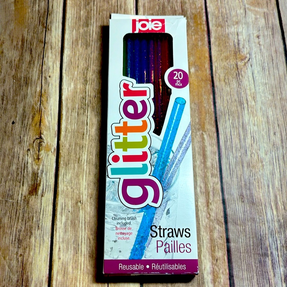 NIB reusable plastic glitter straws pretty jewel tone rainbow colors 20